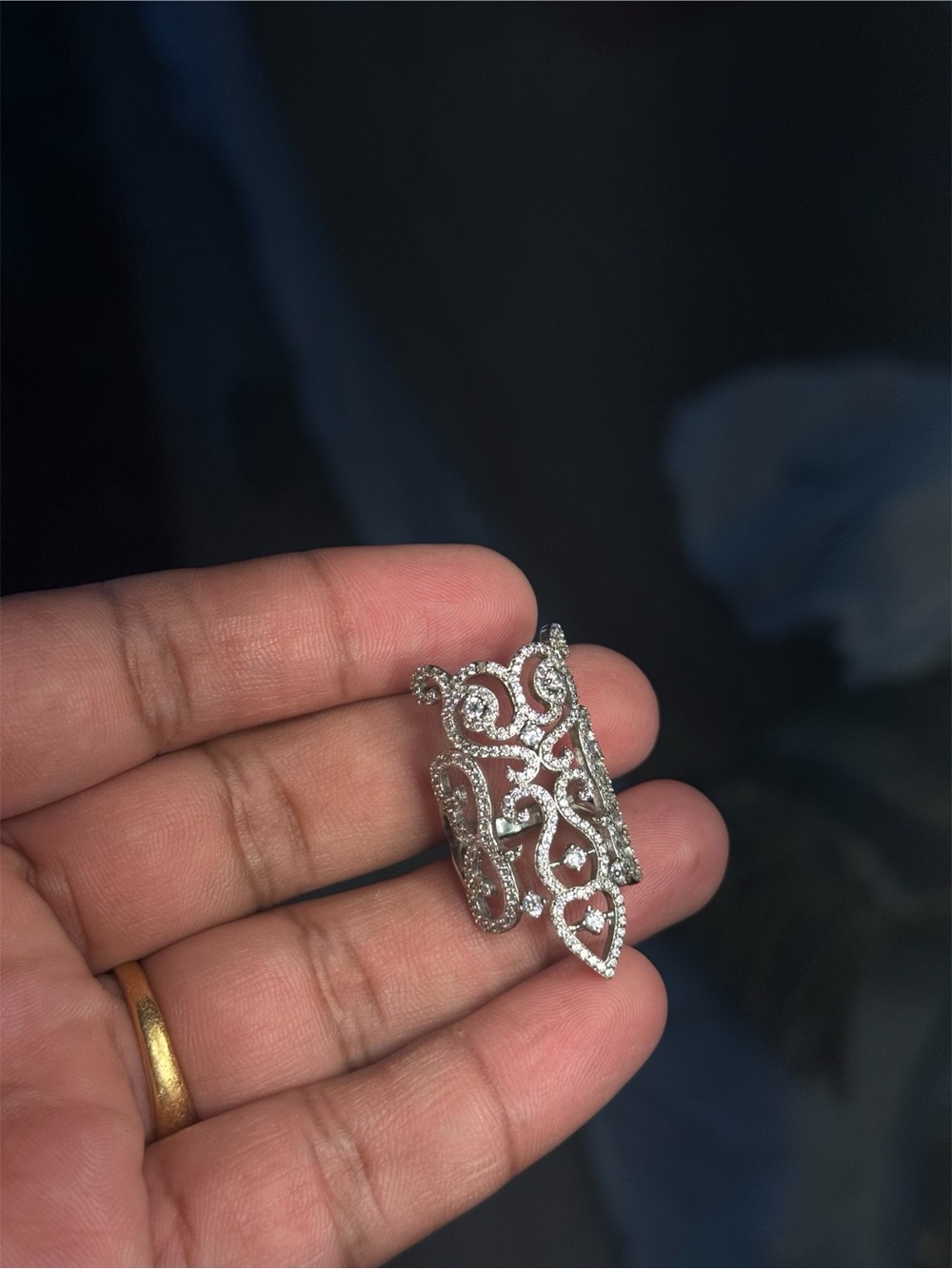 925 Sterling Silver CZ Filigree Ring Size 6 Elegant Design